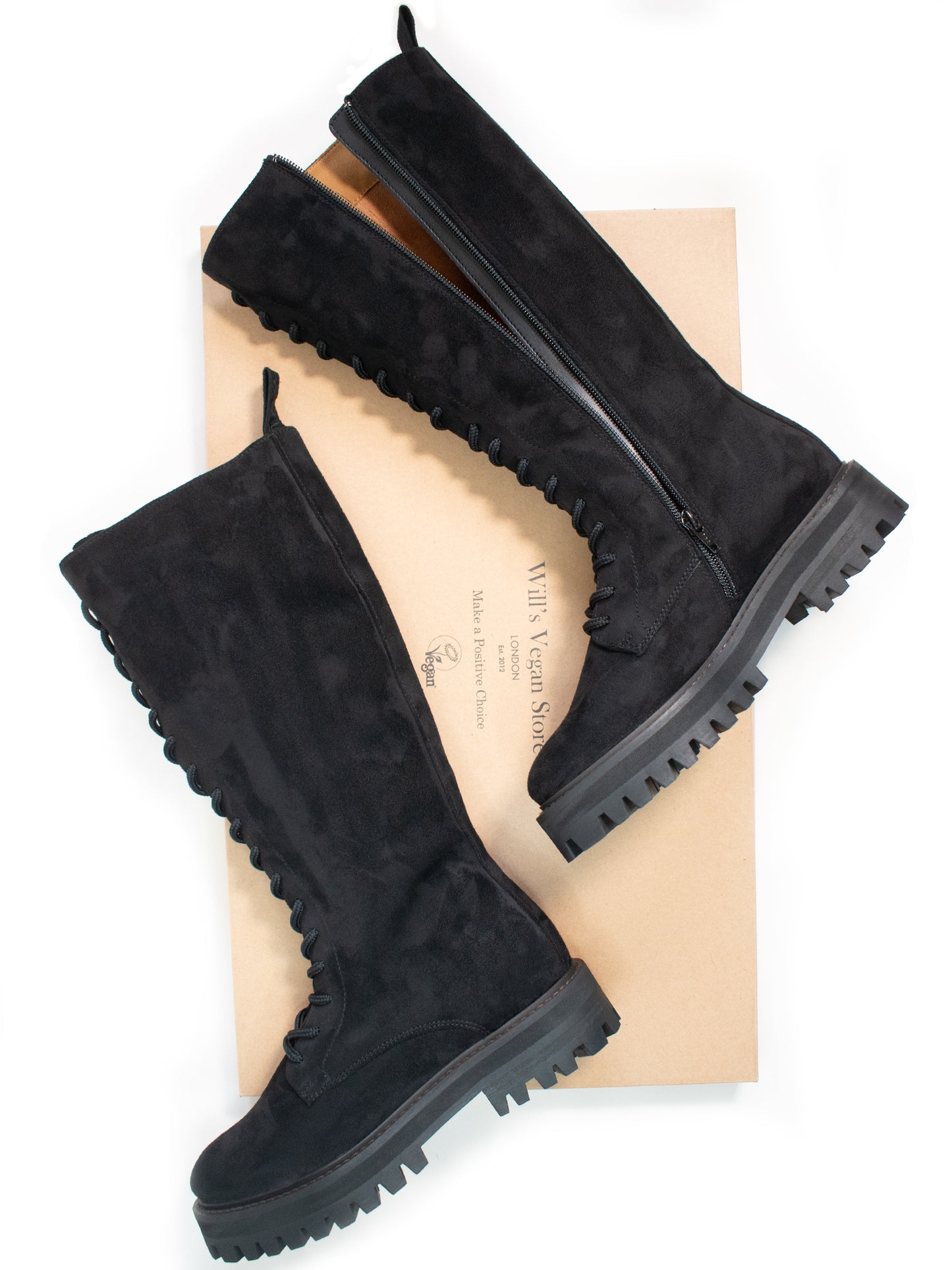 Bottes hautes à lacets en daim végétalien