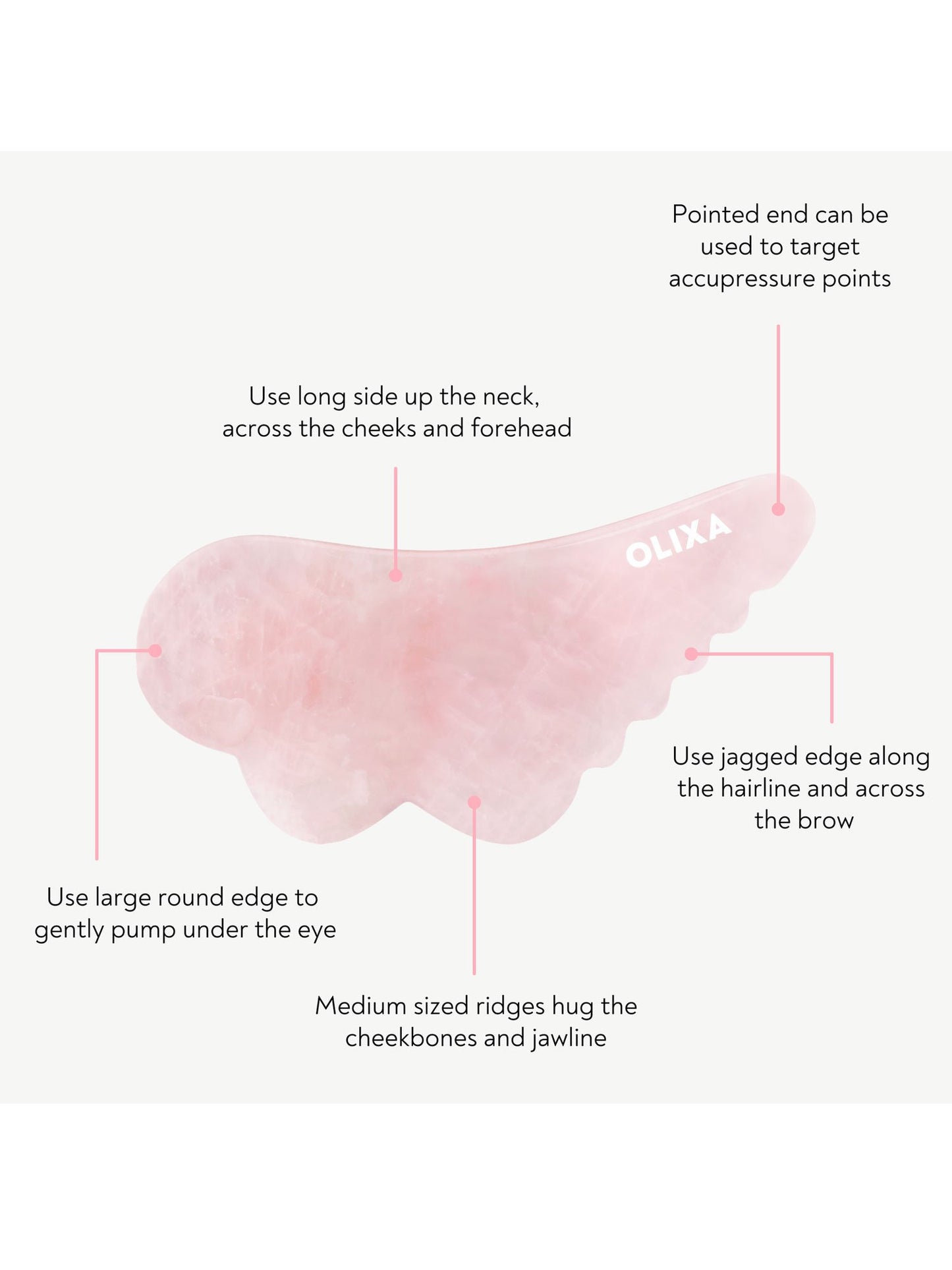 Outil de massage du visage Gua Sha au quartz rose OLIXA