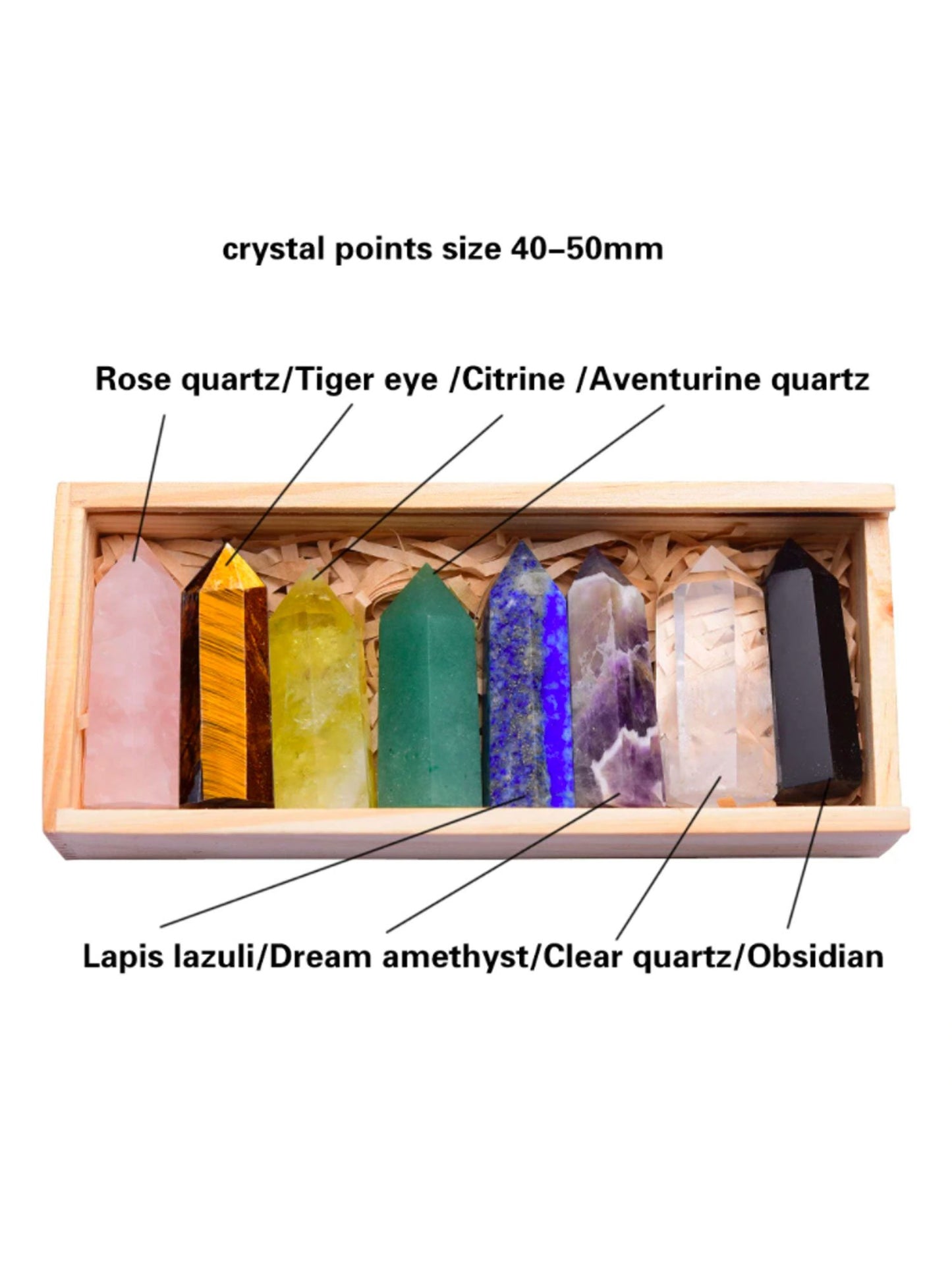 Crystolver 8 pcs baguette de cristal de guérison avec boîte en bois