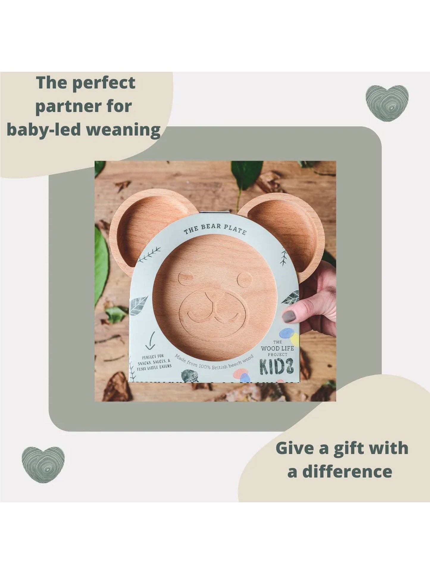 The Wood Life Project Assiette ours en bois écologique/assiette pour enfants
