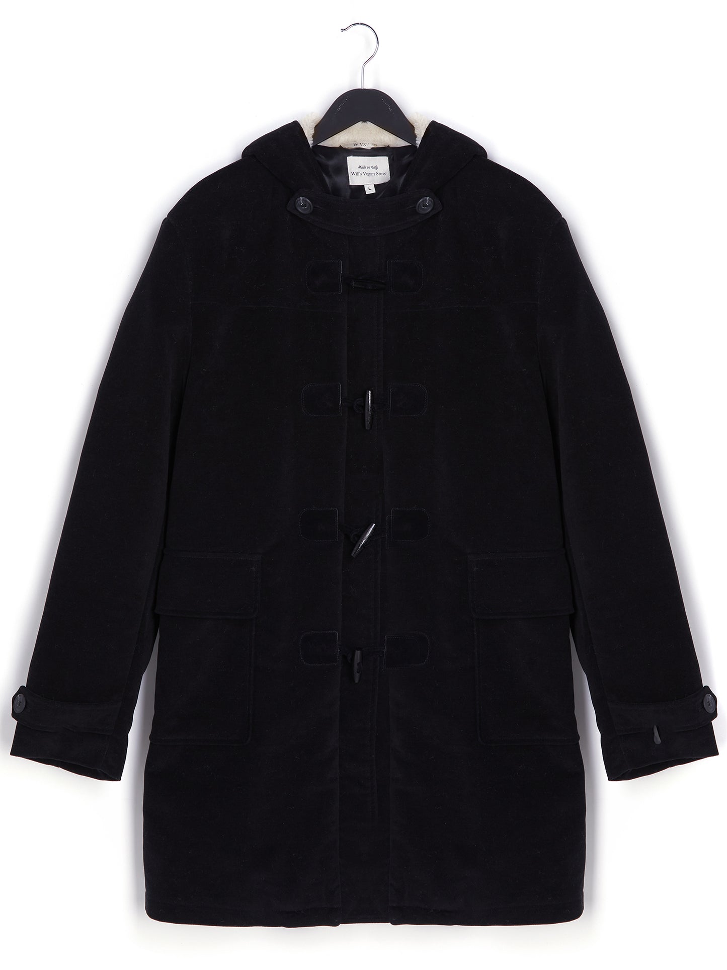 Duffle-coat en laine végétalienne avec peau lainée végétalienne recyclée