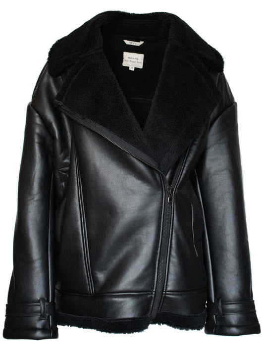 Oversized Recycled Vegan Shearling Aviator Jacket | Vegan Leather Jackets