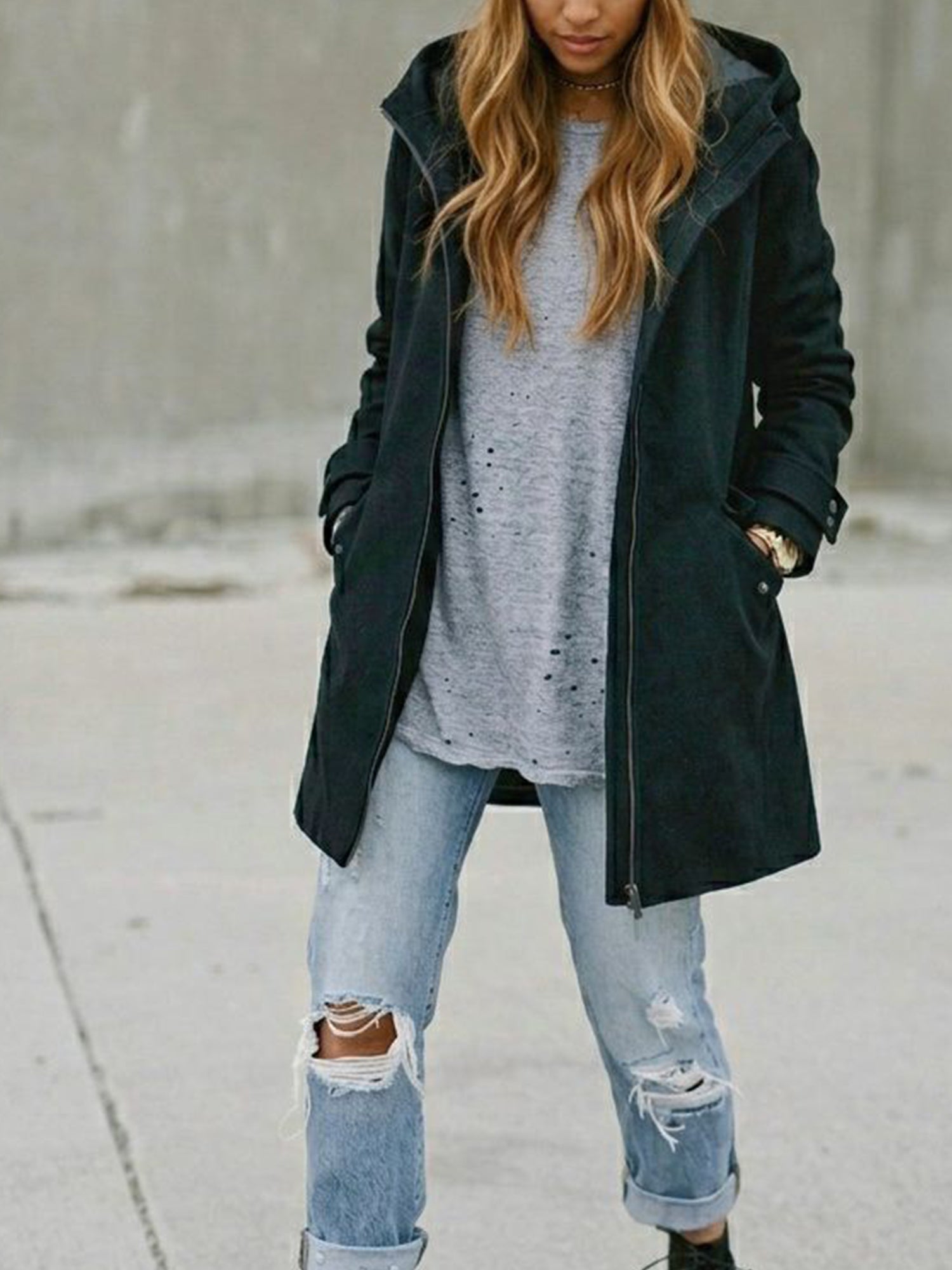 Vegan Wool Hooded Coat