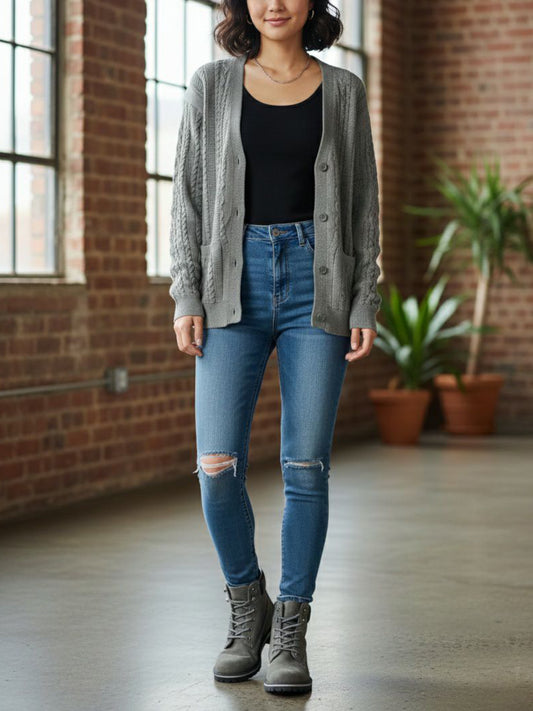 Chunky Button Up Knitted Cardigan | Vegan Knitwear