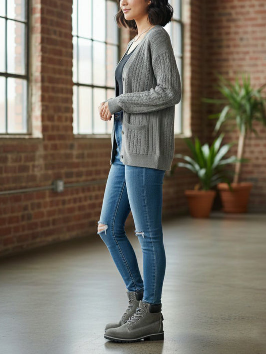 Chunky Button Up Knitted Cardigan | Vegan Knitwear