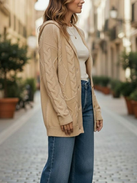 Hooded Button Up Knitted Cardigan | Vegan Knitwear