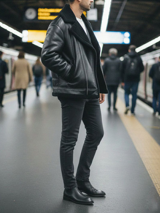 Oversized Recycled Vegan Shearling Aviator Jacket | Vegan Leather Jackets