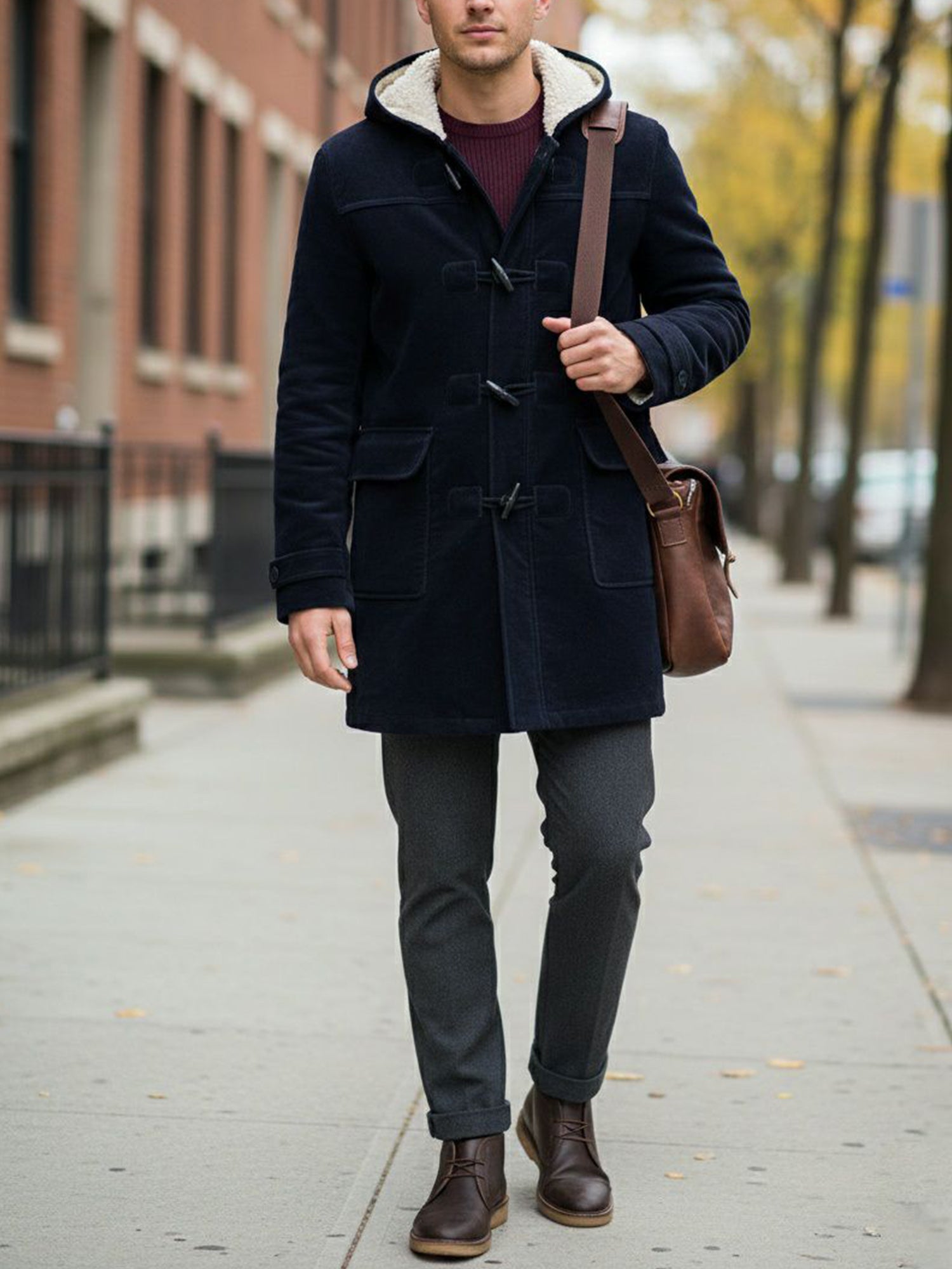Duffle-coat en laine végétalienne avec peau lainée végétalienne recyclée