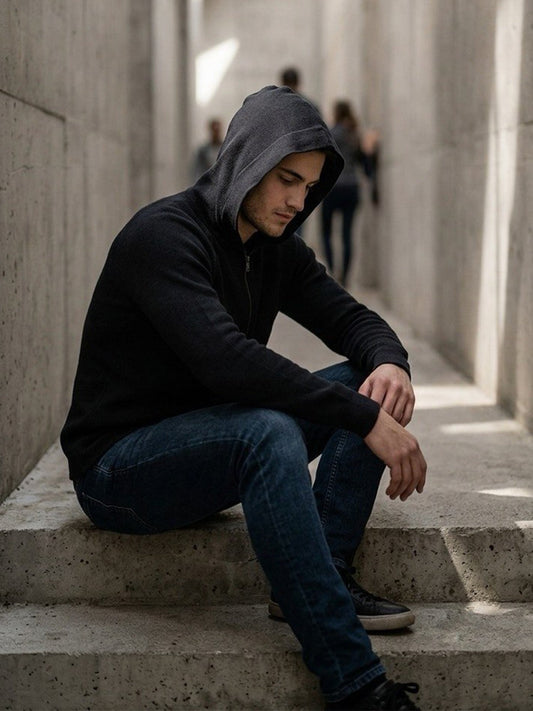 Recycled Zip Up Knit Hoodie