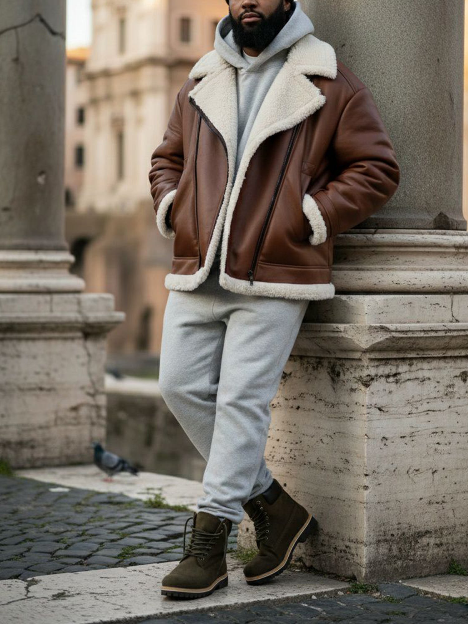 Oversized Recycled Vegan Shearling Aviator Jacket