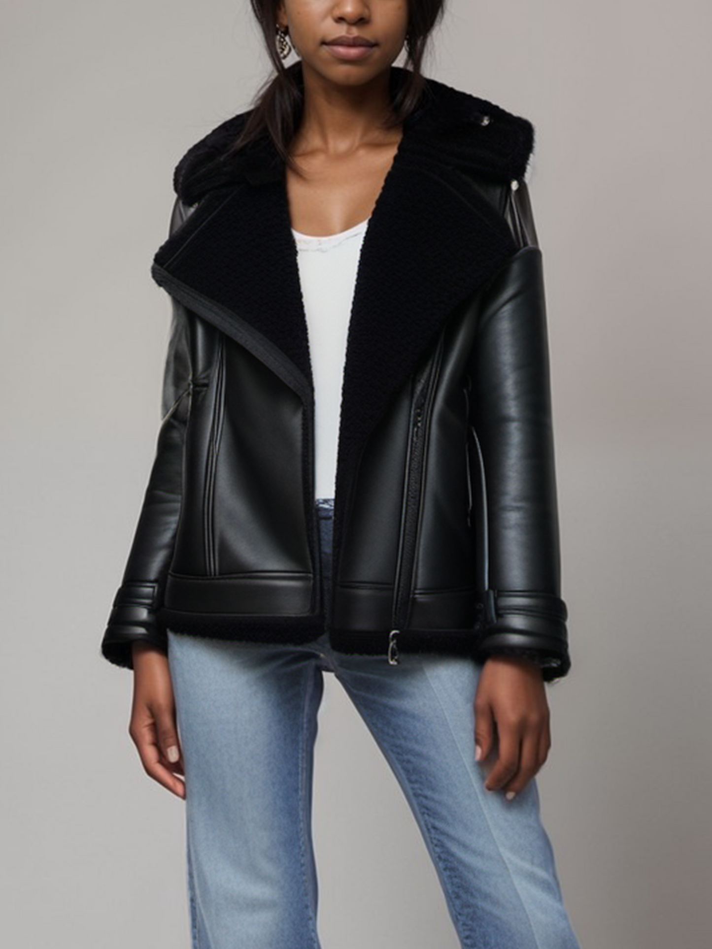 Oversized Recycled Vegan Shearling Aviator Jacket