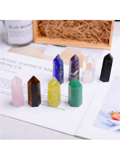 Crystolver 8 Pcs Healing Crystal Wand With Wooden Box