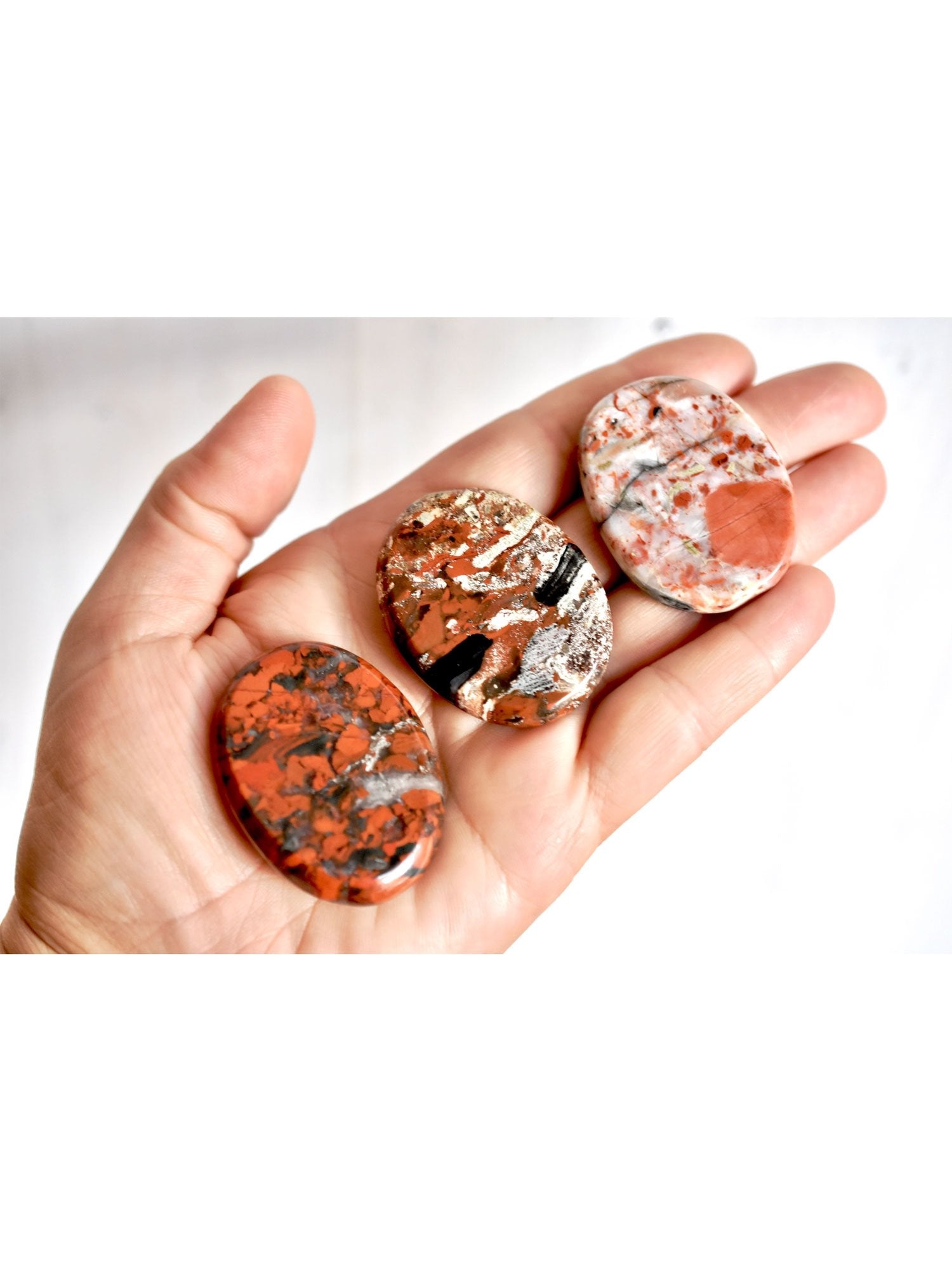 Open Heart Apothecary Brecciated Jasper Palm Stones Natural Red Crystals
