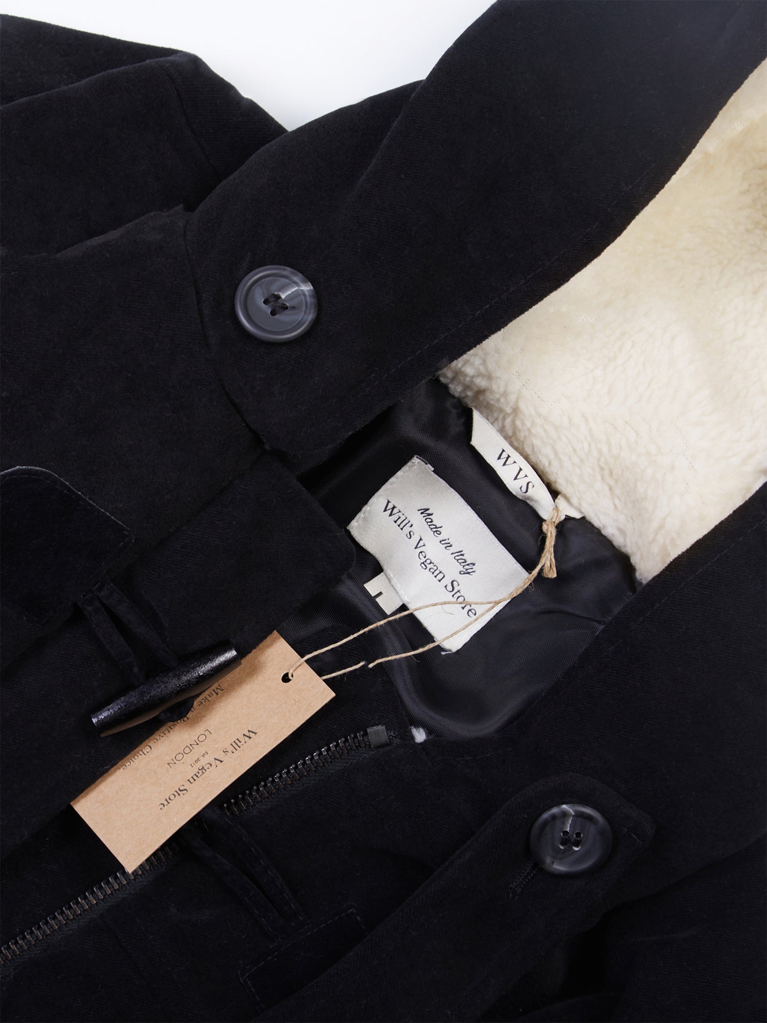 Duffle-coat en laine végétalienne avec peau lainée végétalienne recyclée