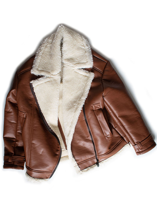 Oversized gerecycled veganistisch schapenvacht pilotenjack | Vegan Leather Jackets