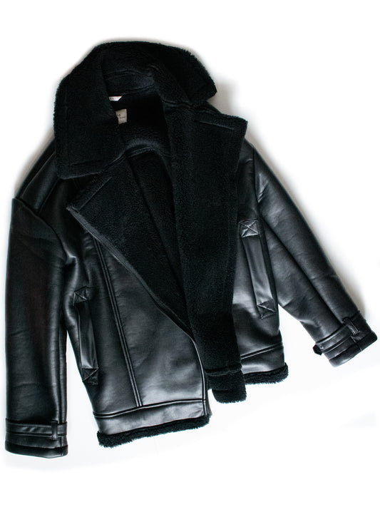 Oversized gerecycled veganistisch schapenvacht pilotenjack | Vegan Leather Jackets