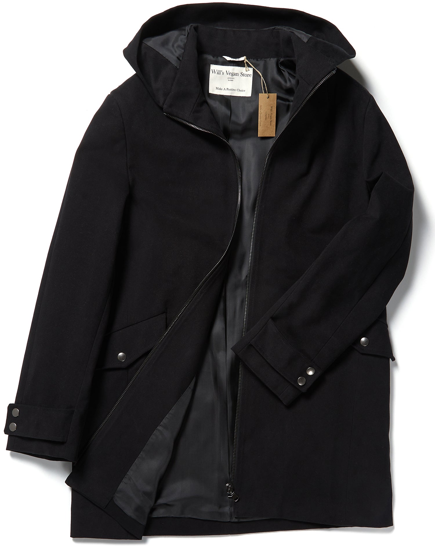 Jas met capuchon van veganistische wol